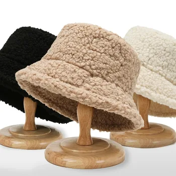 כבש הפרווה המזויפת דלי כובע חורף חם קטיפה כובעים לנשים ליידי לעבות בוב פנמה חיצונית רחוב הדייגים כובעים כובעי בנות