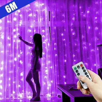 6M זר LED אור וילון מחרוזת USB עם שליטה מרחוק על הבית בחדר השינה החתונה חג מולד קישוט קיר חלון