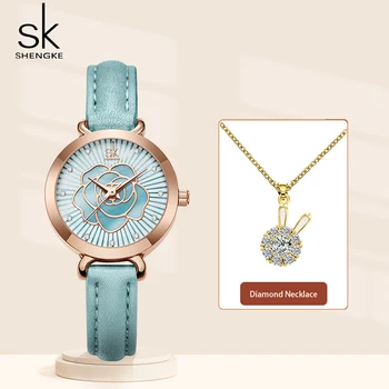 Shengke קיץ שעונים על גברת שרשרת יהלומים סלים רצועה עמיד למים קוורץ שעוני יד נשים, שעון מתנות לאישה