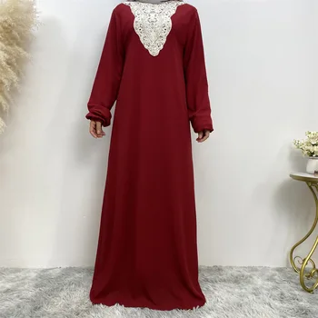 נשים שמלה עם אפליקציה על החזה המוסלמים שמלה לנשים מלזיה הערבי כפיות לנשים בתוספת גודל עם שרוולים ארוכים שמלות