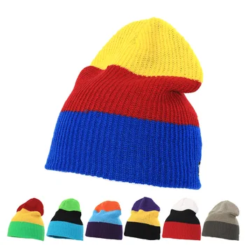 צבע כובע סרוג חדש הסתיו-חורף החדשה חוט צמר אירופאי ואמריקאי אופנה ברדס כובע התאמת צבע הכובע