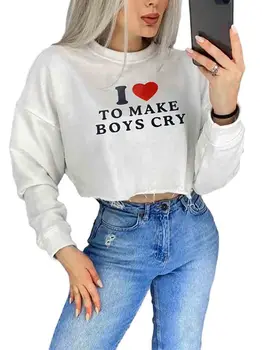 נשים אני אוהב לעשות ילדים בוכים חולצה גזורה Y2K חולצה שרוול ארוך קצוץ החולצה סוודר טי לילדה העשרה