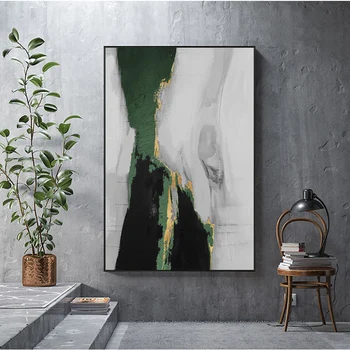 נורדי מופשט ירוק רדיד זהב קיר אמנות בד פוסטר Cuadro ציור מודרני להדפיס תמונות בבית חיים עיצוב חדר