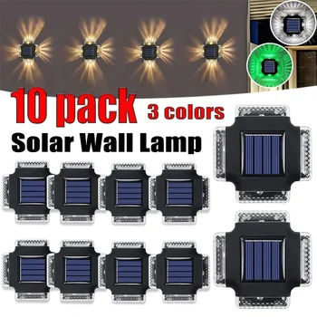 1-10PCS סולארית מנורת קיר עמיד למים LED אור שמש חיצוני שמש אור ארבעה-צדדית זרקורים תאורת גינה בחצר גדר עיצוב