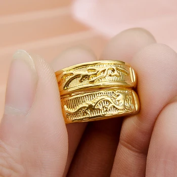 דרקון ופניקס זהב פתיחת טבעות למאהב זוגות חתונה אירוסין זהב מצופה סגסוגת טבעת אצבע נשים גברים תכשיטים מתנות