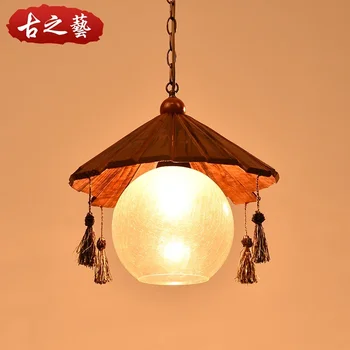 סינית בסגנון רטרו התקרה אור נוסטלגי אישיות יצירתית מעץ מלא ראש יחיד חדר האוכל מנורה דלפק