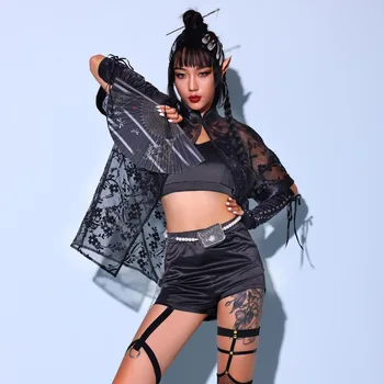 די. ג 'יי Kpop הבמה בתלבושת סקסית גוגו ריקוד תלבושת מועדון לילה נלהבות ללבוש שקוף המכנסיים העליון ג' אז על הבמה ריקודי רחוב ללבוש.
