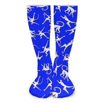 קוף הדפסה גרביים כחול לבן Kawaii גרביים האביב אנטי להחליק נקבה גרביים נוח גרפי חיצוני גרביים