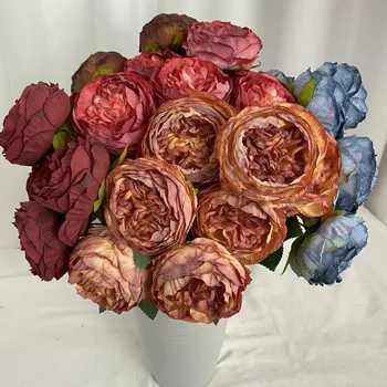 סימולציה פרחים משי שרוף קצה ורדים זר אודיטוריום דקורטיבי מלאכותי כחול כתום רוז מזויף פרח קישוט בבתי קפה