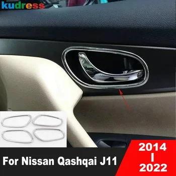 המכונית בתוך דלת פנימית ידית מכסה קערת לקצץ ניסן הקאשקאי J11 2014-2018 2019 2020 2021 2022 Chrome הפנים אביזרים
