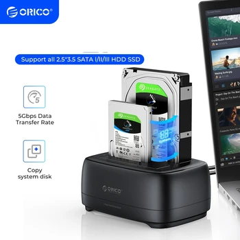 ORICO מקוון שיבוט הכונן הקשיח תחנת עגינה ל-USB3.0 & Type-C 5Gbps כפולה-bay דיסק קשיח, מארז 2.5/3.5 אינץ HDD/SSD