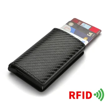 סיבי פחמן סלים אלומיניום גברים הארנק זהות בעל כרטיס האשראי מיני RFID הארנק אוטומטי Pop up הבנק במקרה כרטיס שחור Vallet 2023