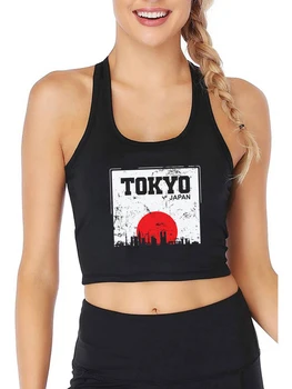 דגל גרפי של טוקיו יפן סקסי לנשימה Slim Fit גופיה של נשים מזדמנים תמציתי אימון יבול מקסימום בקיץ החולצה