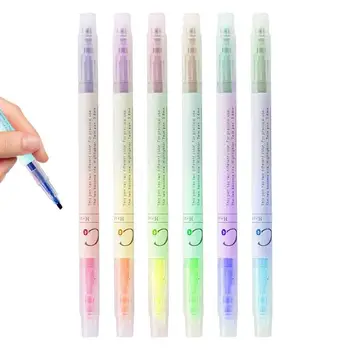 מדגיש עט סימון 6Pcs האסתטי מדגיש פן כפול הסתיים טושים עטים צבעוניים על נטילת פתק פלורסנט עטים