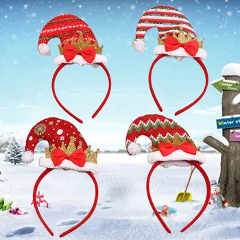 4pcs חג המולד Bowknot Headbands חג המולד Headbands כובע סנטה שיער חישוקים אלפים כובעי מסיבה מסיבת חג המולד טובות