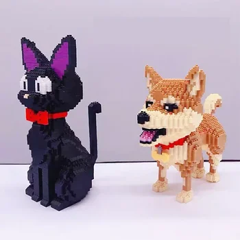 עולם החי שחור חתול כלב שב מחמד קשת מודל 3D DIY מיני יהלום בלוקים לבנים בניית צעצועים לילדים מתנות