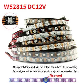 WS2815 (WS2812B WS2813 מעודכן) פיקסלים RGB LED רצועת אור בנפרד למיעון LED כפול. האות 30/60/100/144 נוריות/m